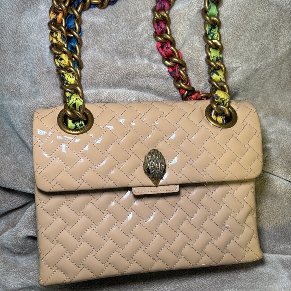 Kurt Geiger London Camel Large Quilted Scarf Chain Nude Patent Leather Shoulder - Picture 1 of 8